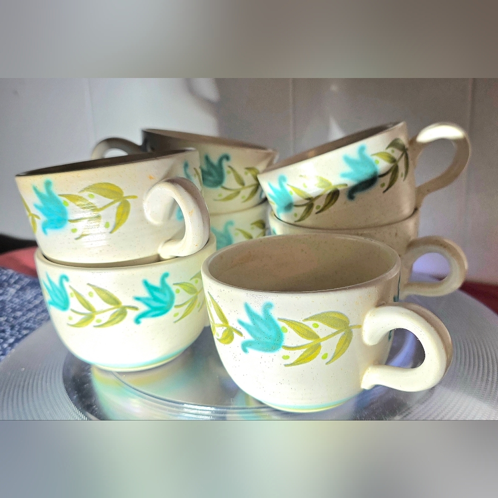 Franciscan Earthenware Tulip Time Tea Cups Seven Pieces